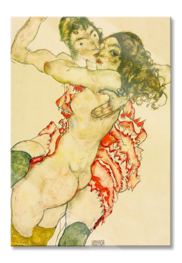 Egon Schiele - Zwei sich umarmende Frauen , Glasbild Online-Verkauf
